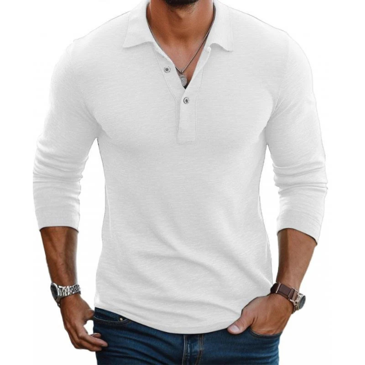 Men's Premium Slim Fit Long Sleeve Polo Shirt