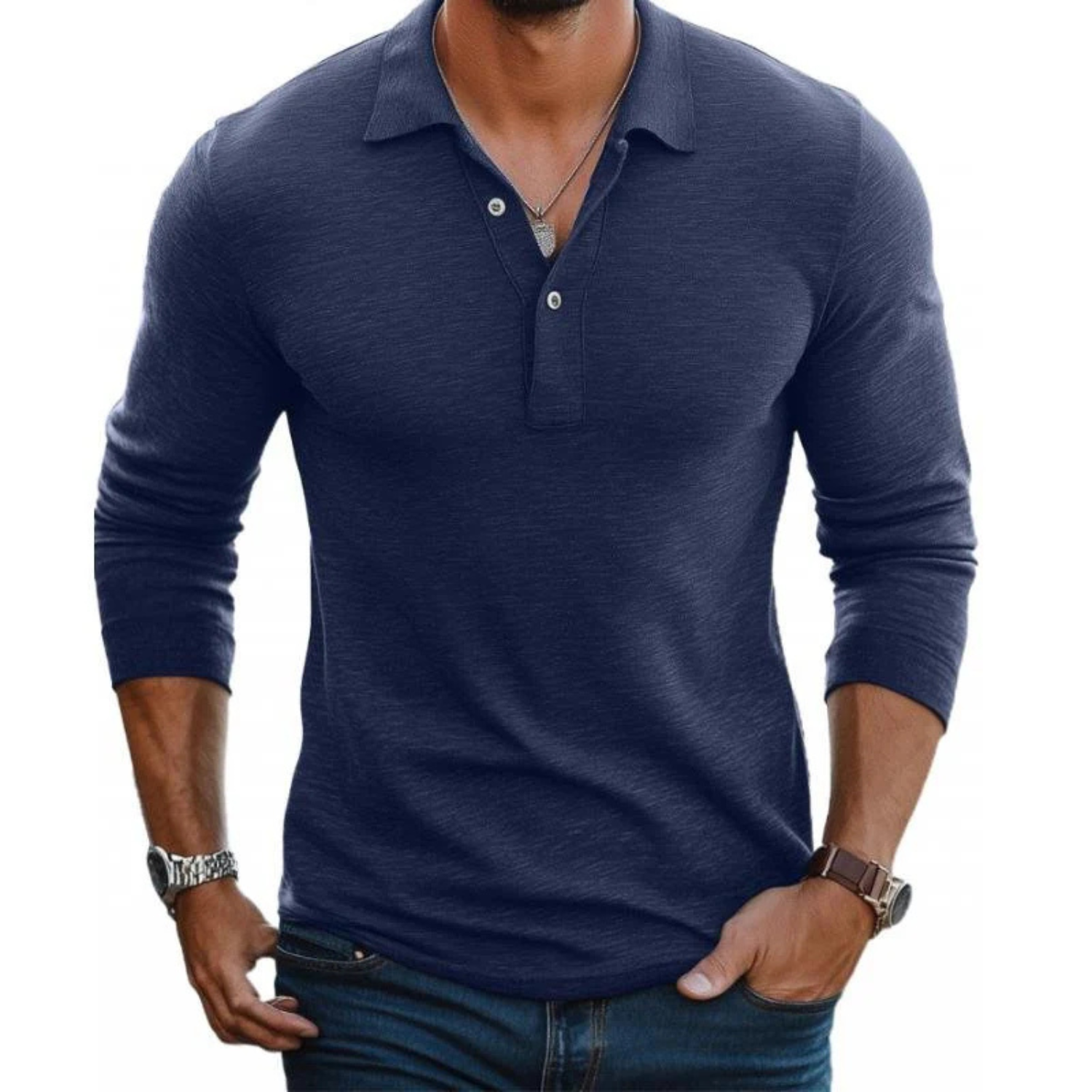 Men's Premium Slim Fit Long Sleeve Polo Shirt