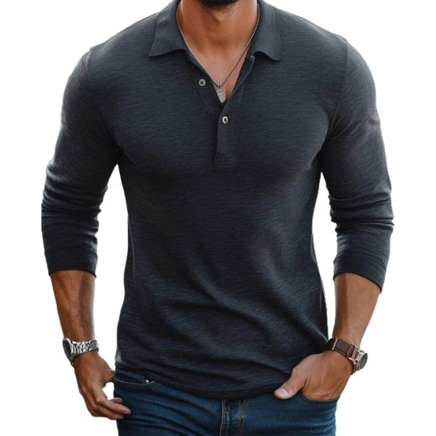 Men's Premium Slim Fit Long Sleeve Polo Shirt