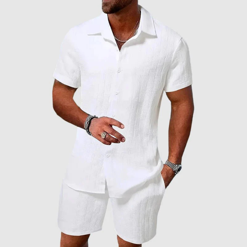 Men's Premium Textured Short Sleeve Two-Piece Set