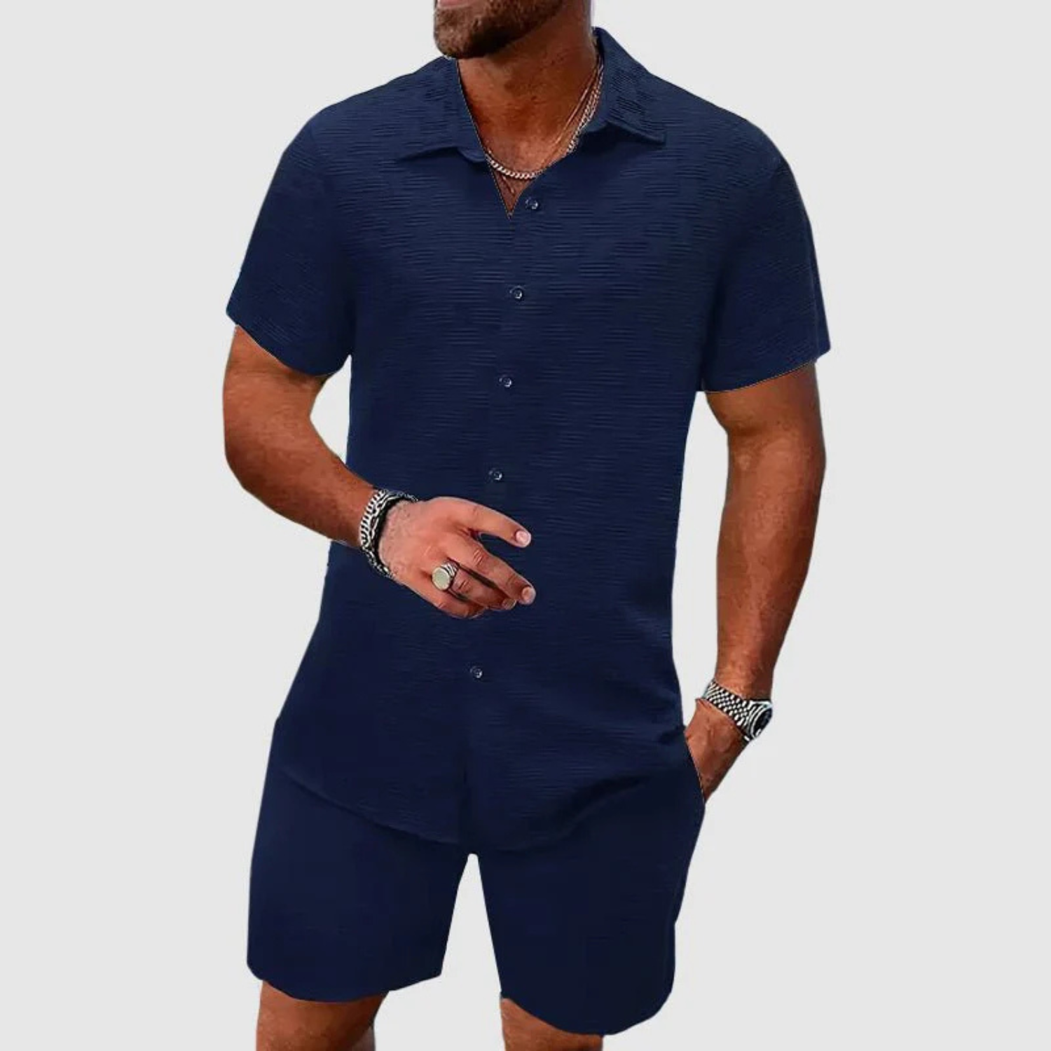 Men's Premium Textured Short Sleeve Two-Piece Set