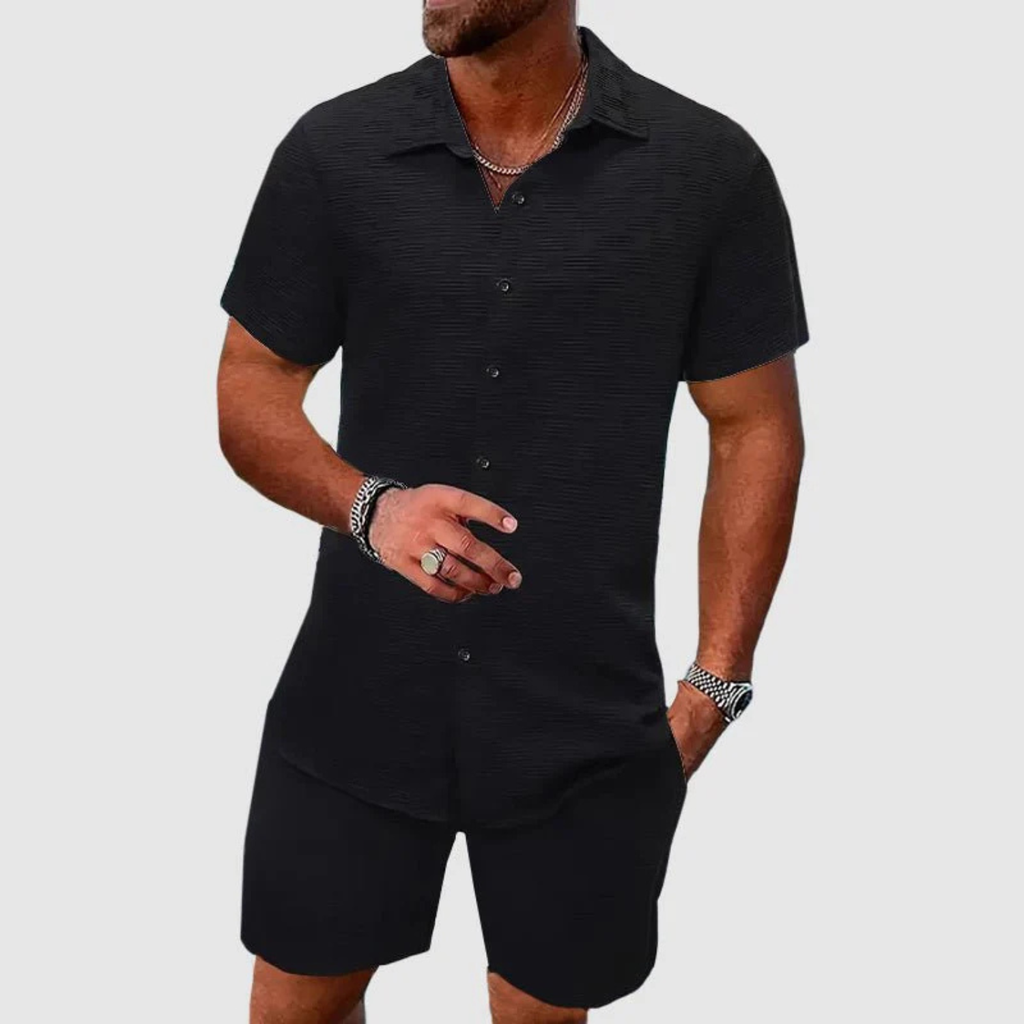 Men's Premium Textured Short Sleeve Two-Piece Set