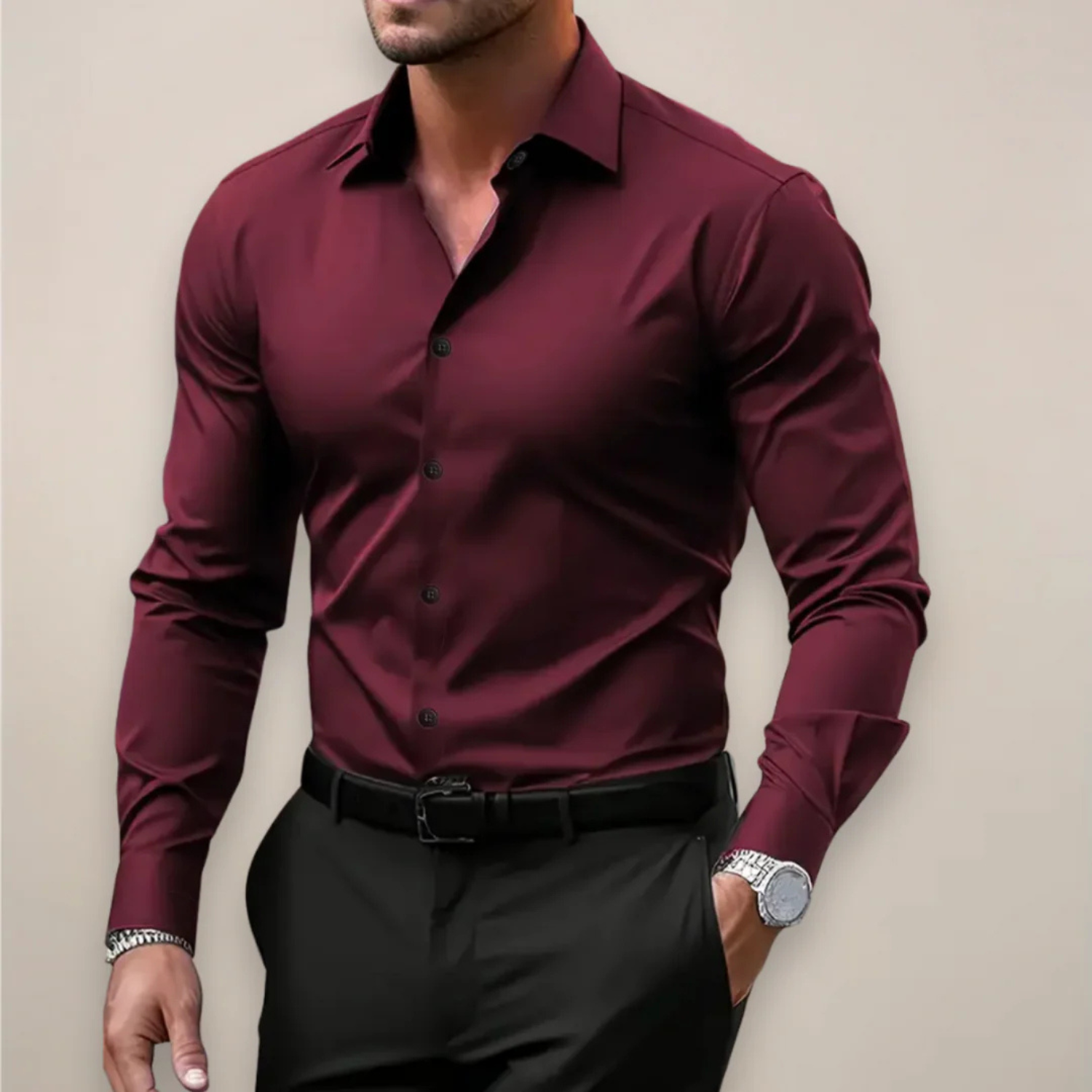 Men's Slim Fit Long Sleeve Dress Shirt