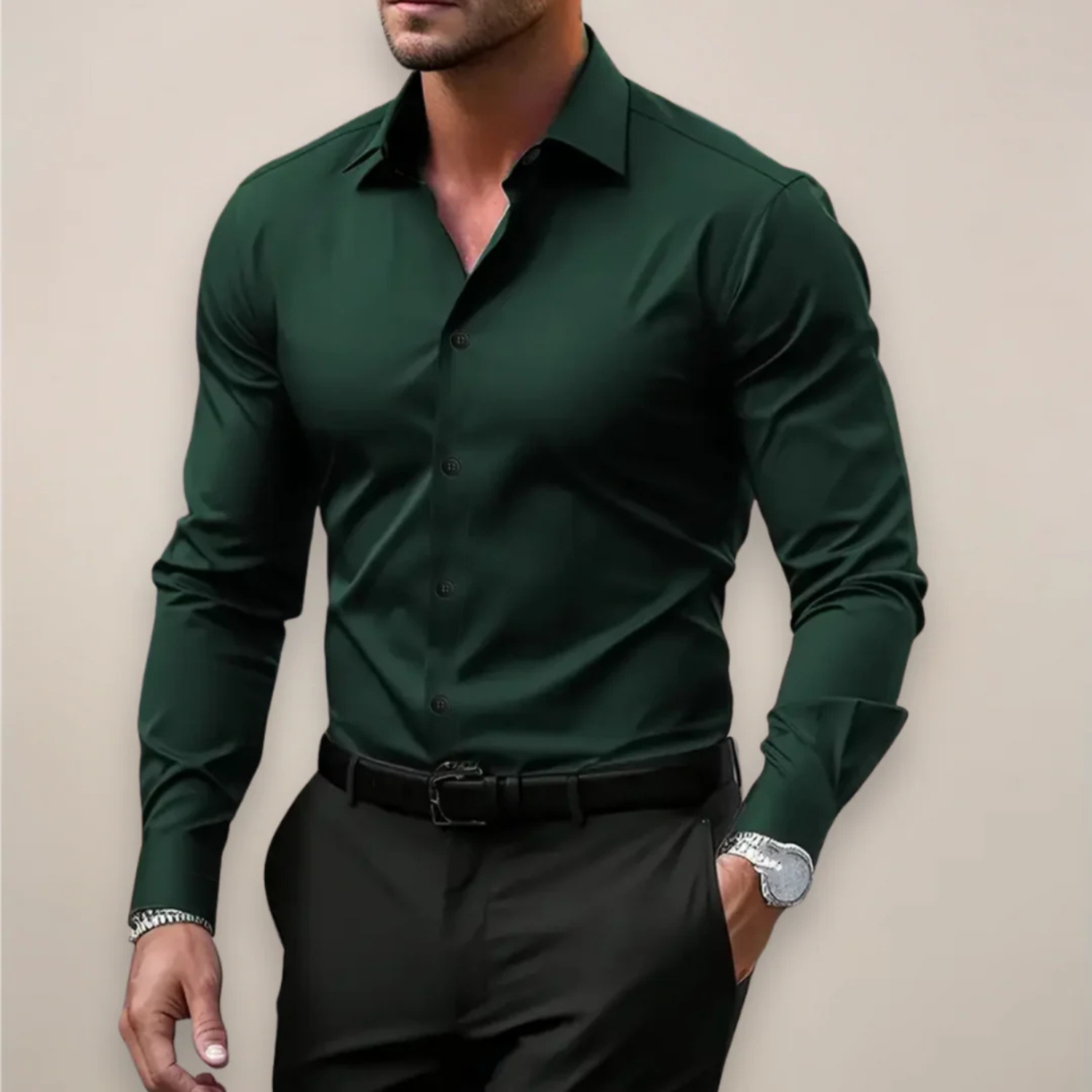 Men's Slim Fit Long Sleeve Dress Shirt