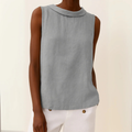 Women's Sleeveless Linen Top with Folded Collar