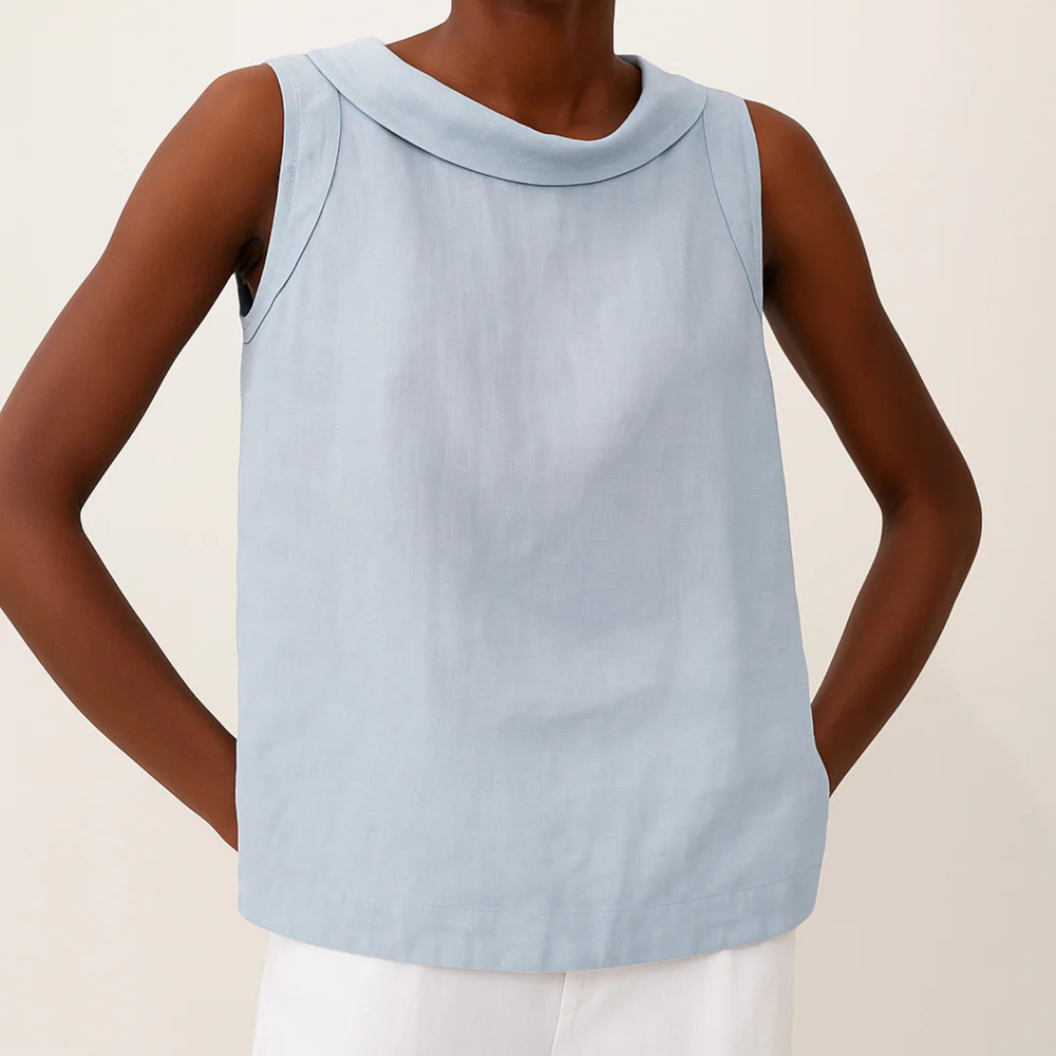 Women's Sleeveless Linen Top with Folded Collar