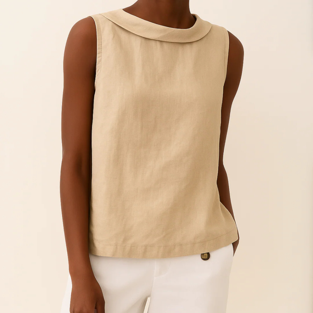 Women's Sleeveless Linen Top with Folded Collar