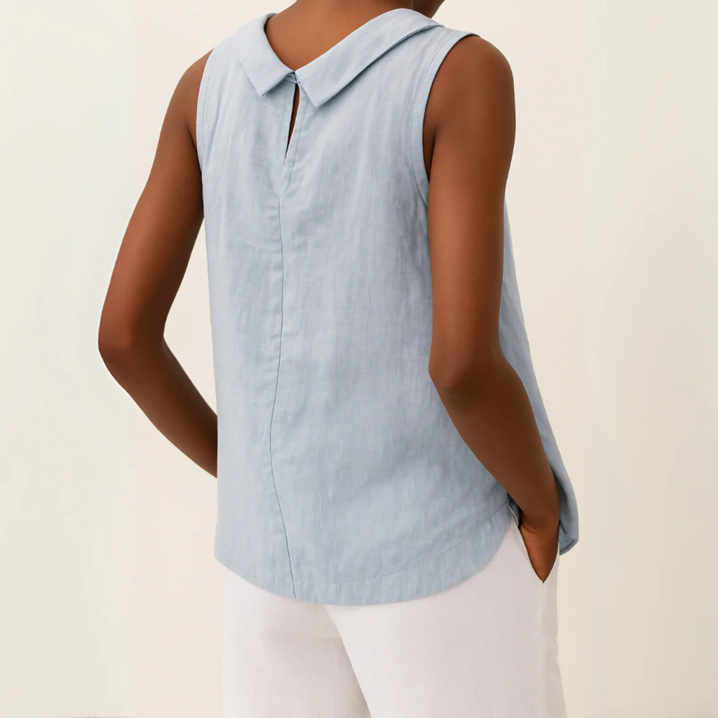 Women's Sleeveless Linen Top with Folded Collar