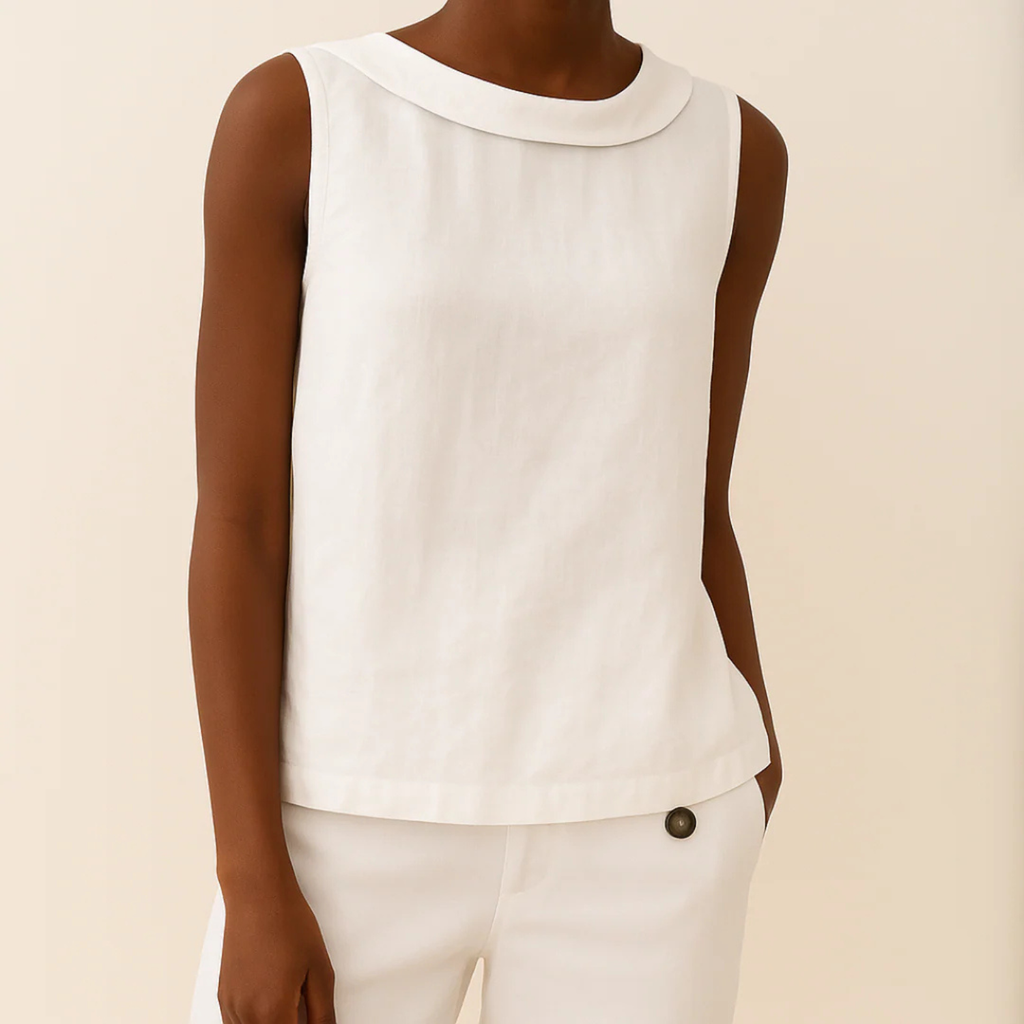 Women's Sleeveless Linen Top with Folded Collar
