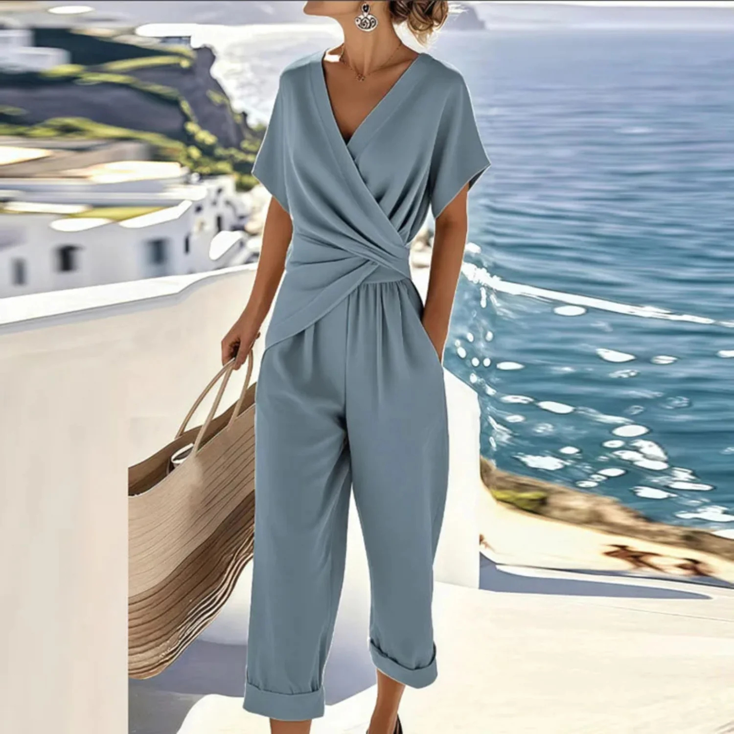 Women's Elegant Draped Two-Piece Set