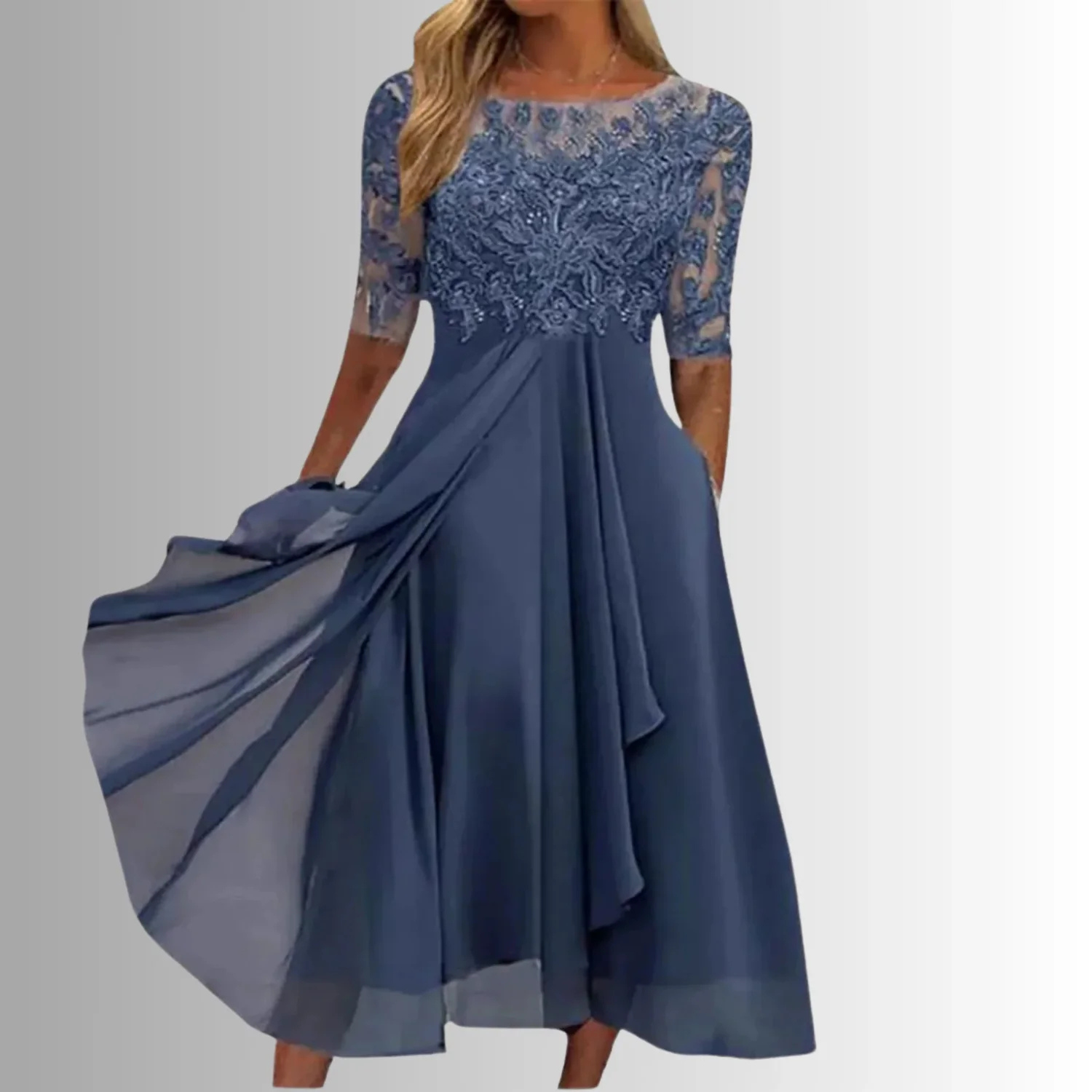 Women's Lace Chiffon Midi Dress