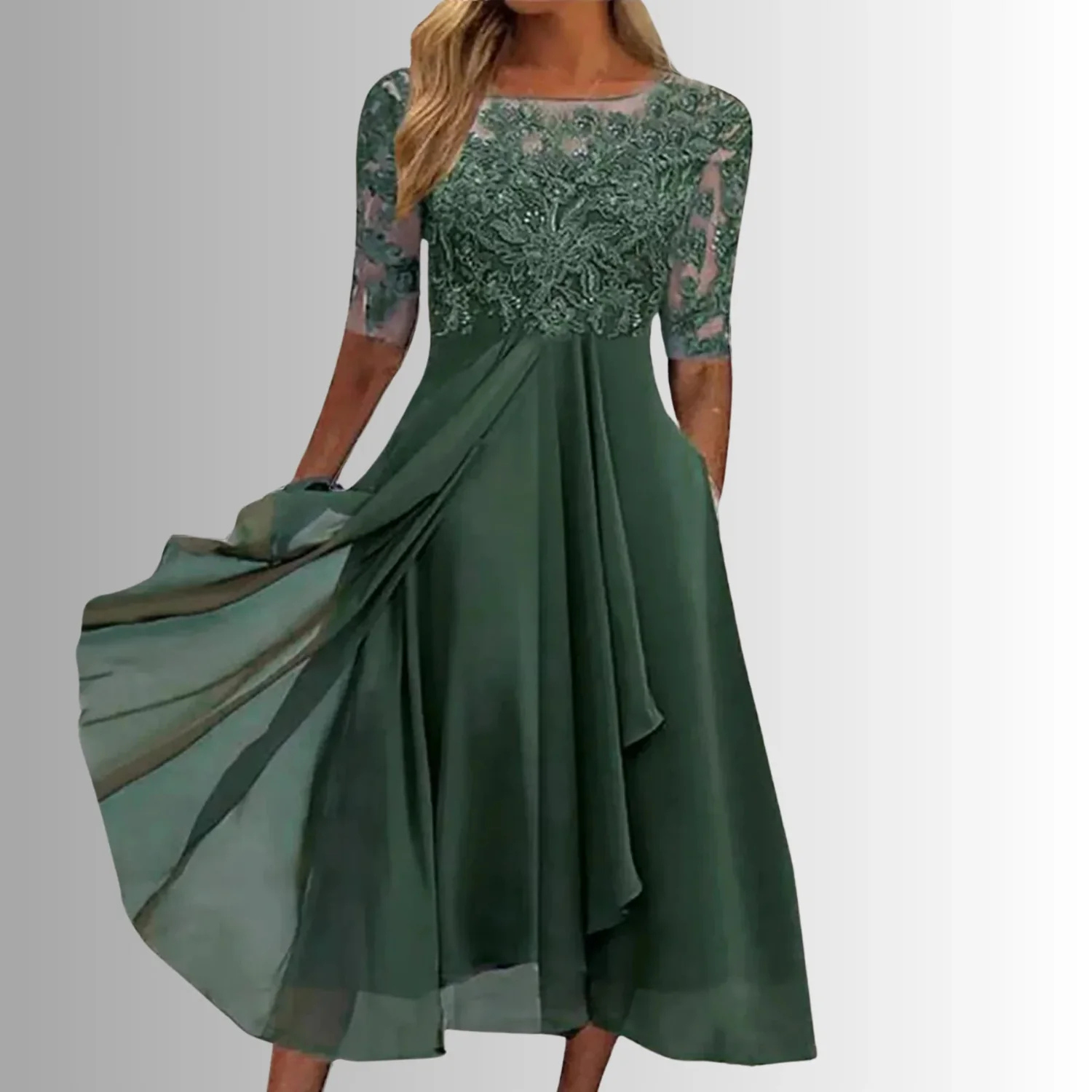 Women's Lace Chiffon Midi Dress