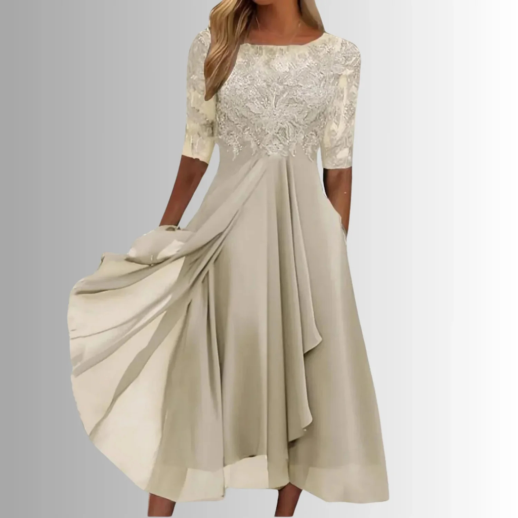 Women's Lace Chiffon Midi Dress