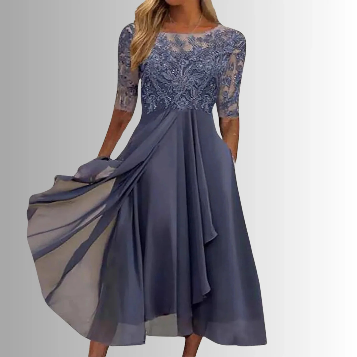 Women's Lace Chiffon Midi Dress