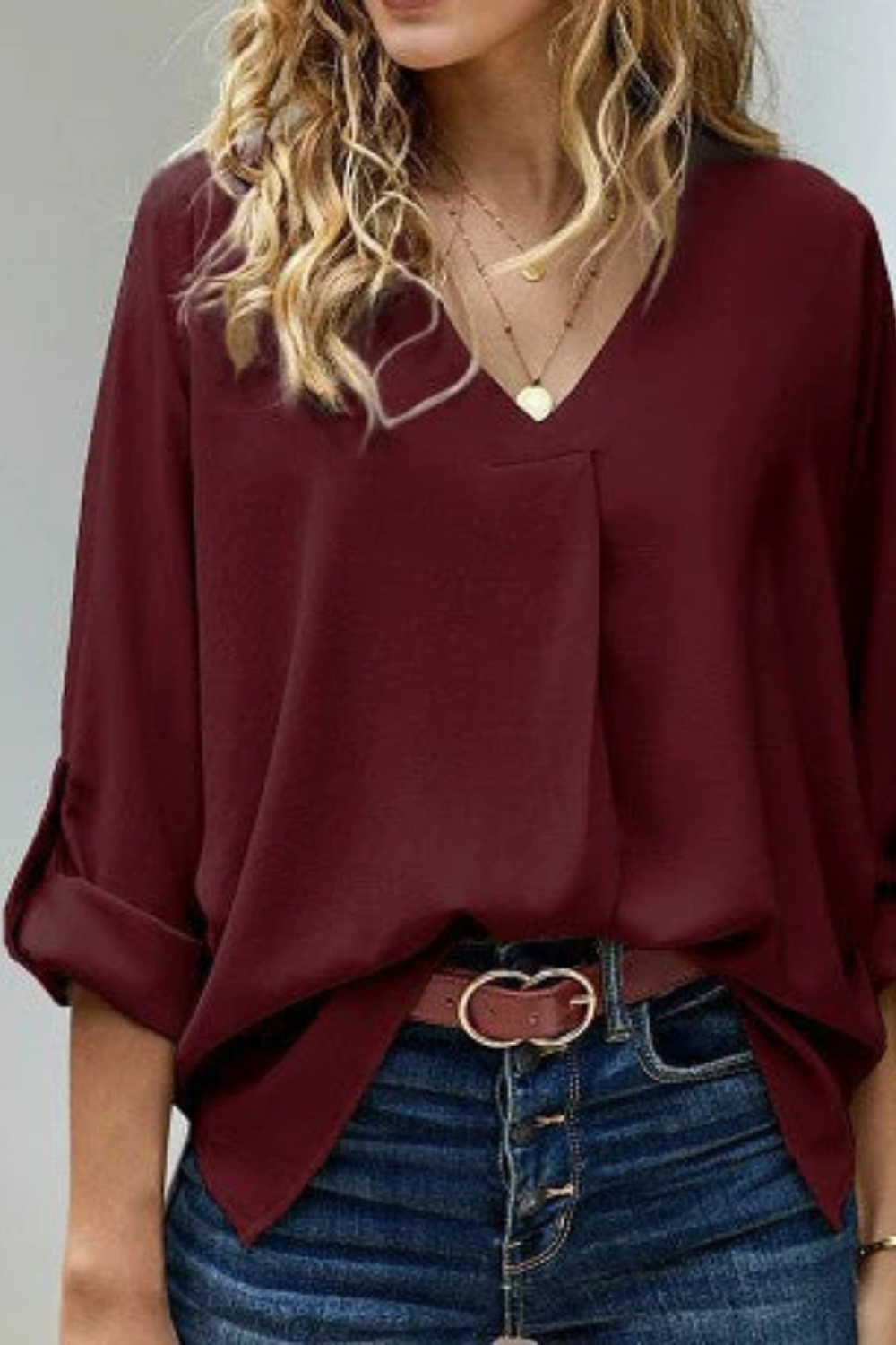 Women's Casual V-Neck Long Sleeve Blouse
