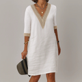 Women's Boho Linen V-Neck Shift Dress