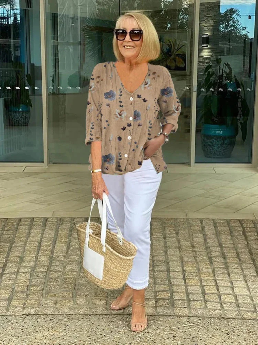 Women's Casual Floral Button-Up Blouse