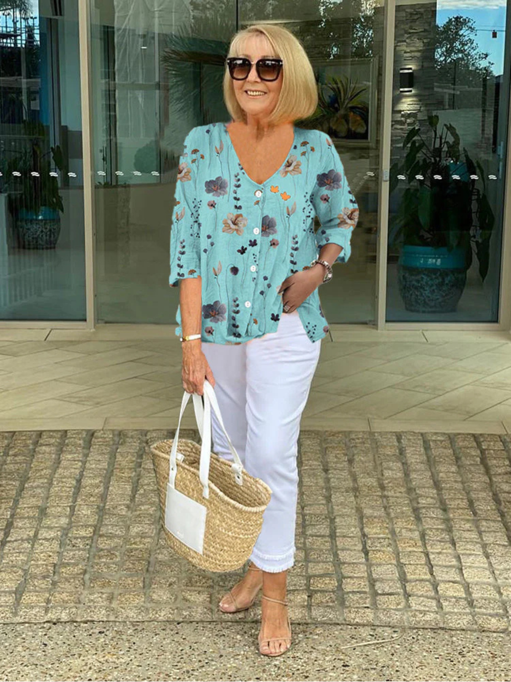 Women's Casual Floral Button-Up Blouse