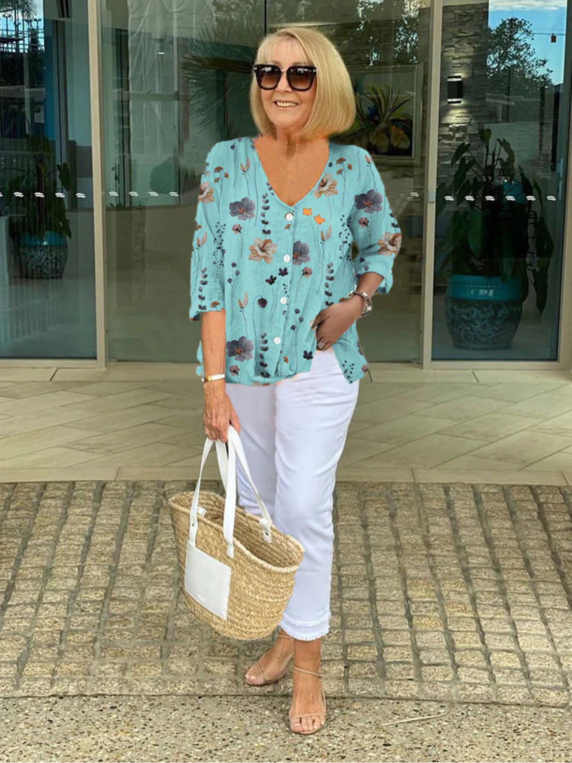 Women's Casual Floral Button-Up Blouse