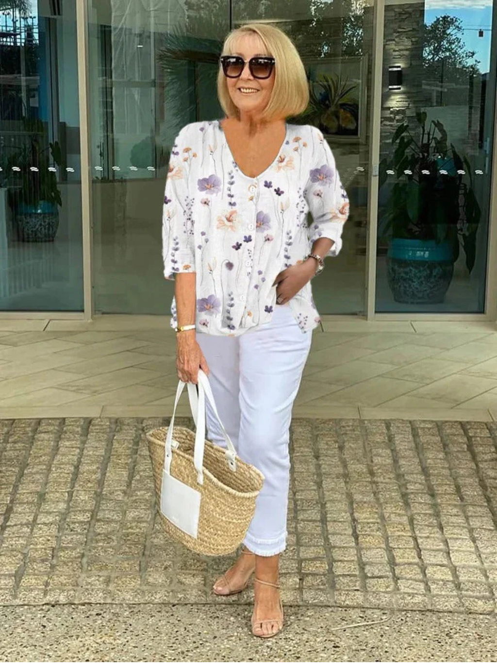 Women's Casual Floral Button-Up Blouse