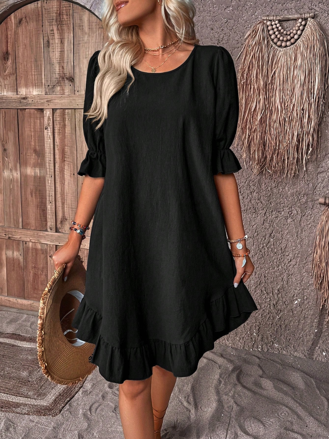 Women's Casual Ruffle Hem Boho Dress