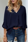 Women's Casual V-Neck Long Sleeve Blouse