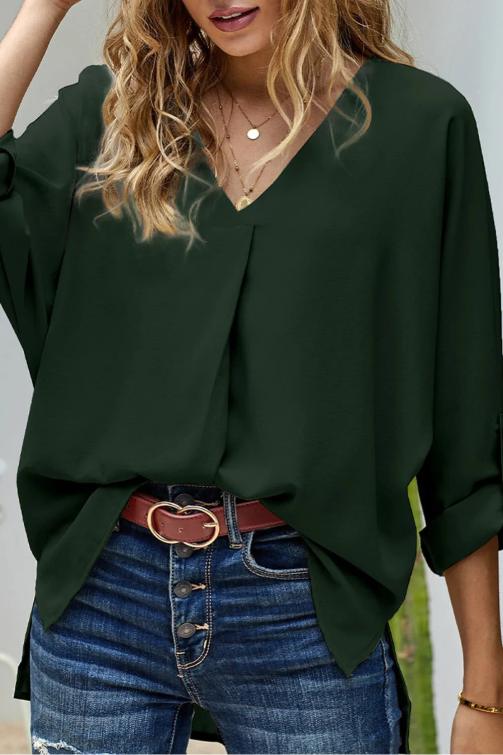 Women's Casual V-Neck Long Sleeve Blouse