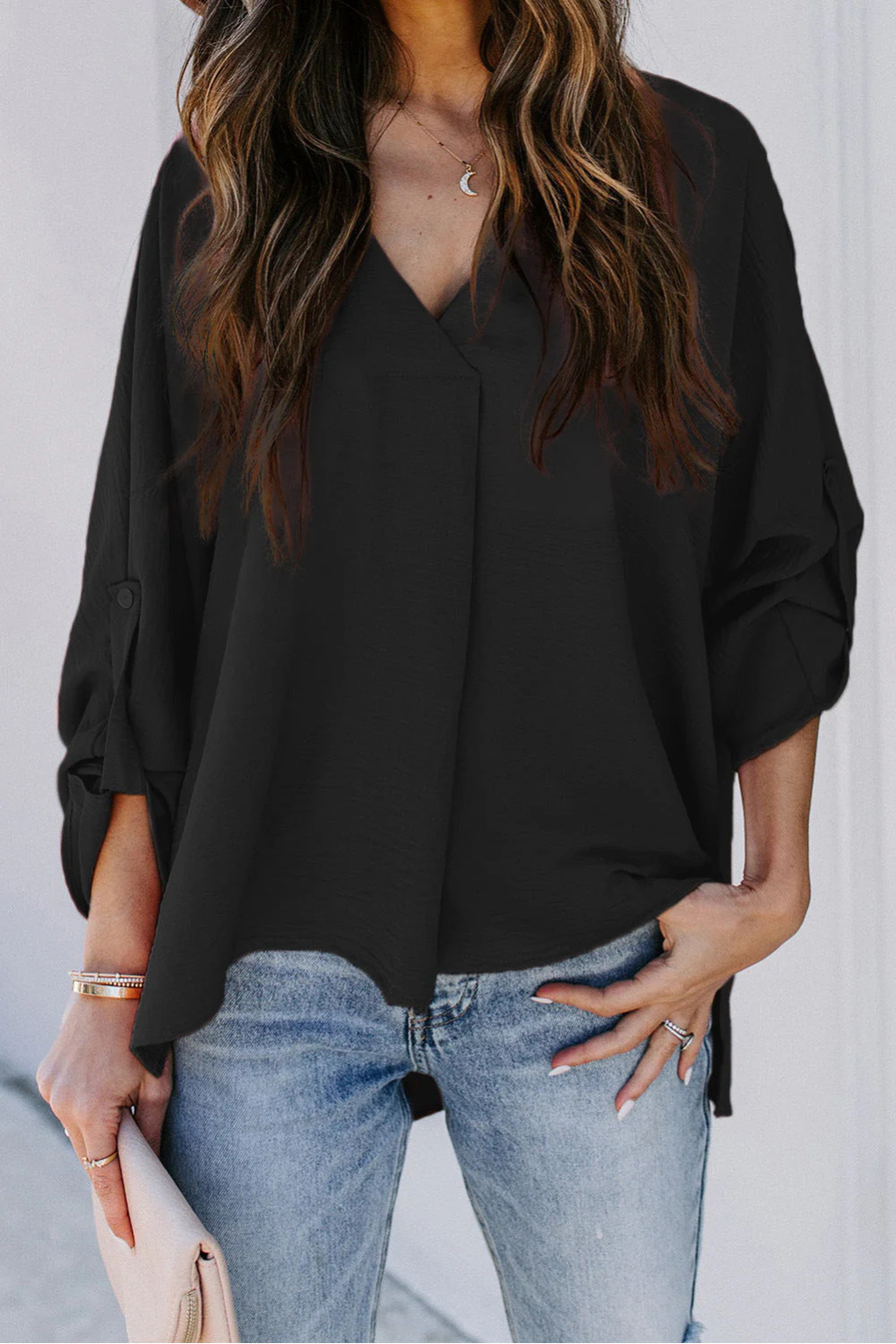 Women's Casual V-Neck Long Sleeve Blouse