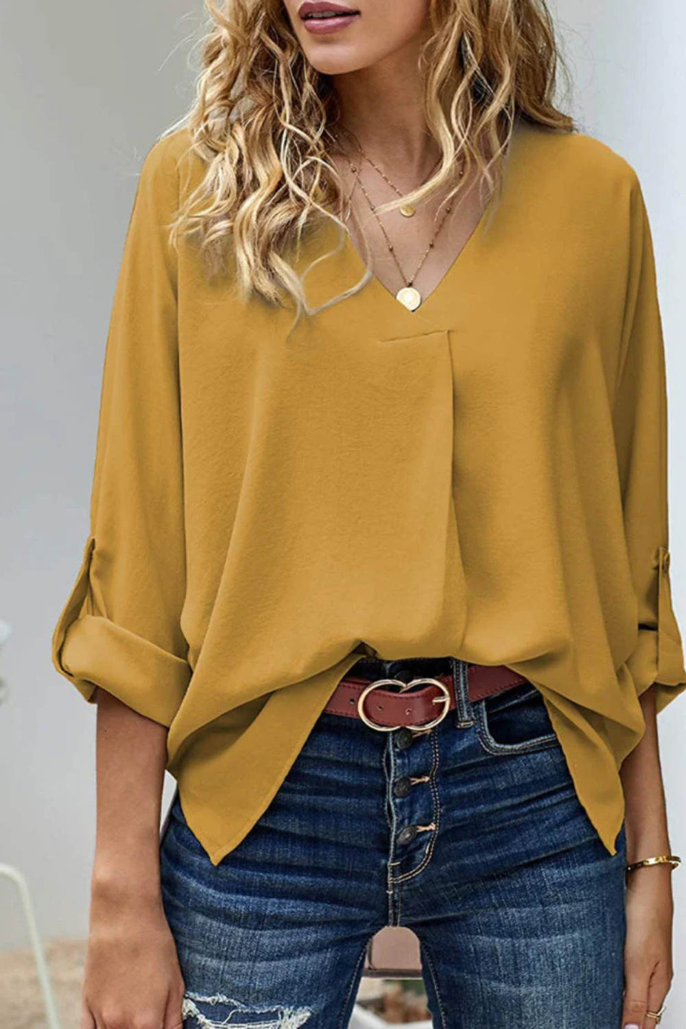 Women's Casual V-Neck Long Sleeve Blouse