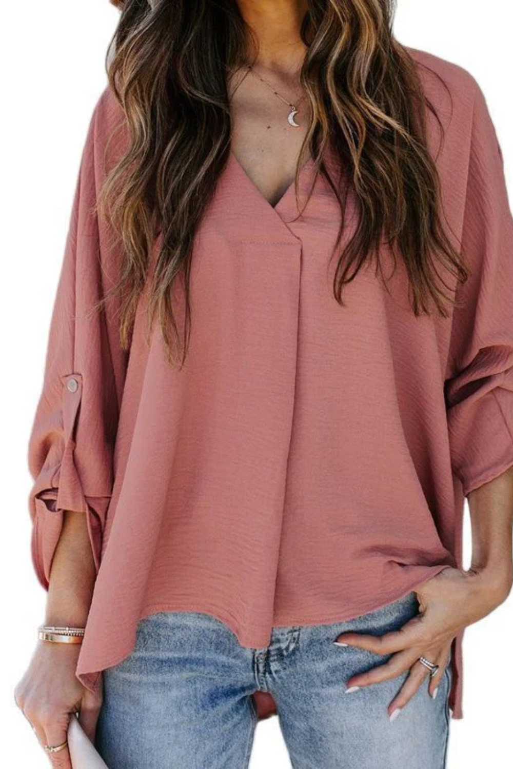 Women's Casual V-Neck Long Sleeve Blouse