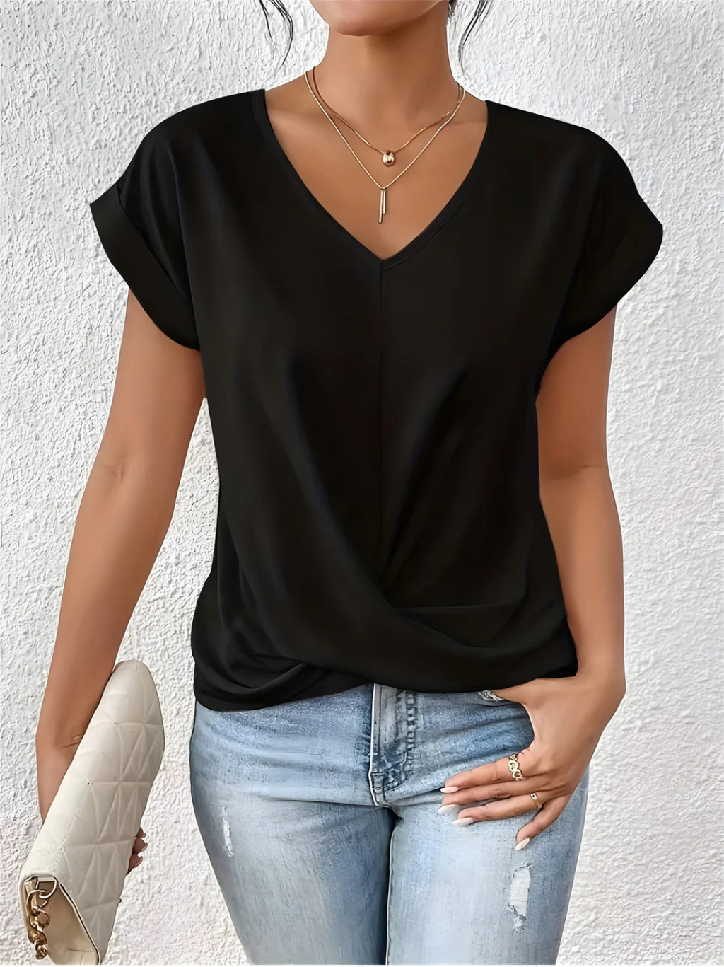 Women's Casual V-Neck Twist Front Top