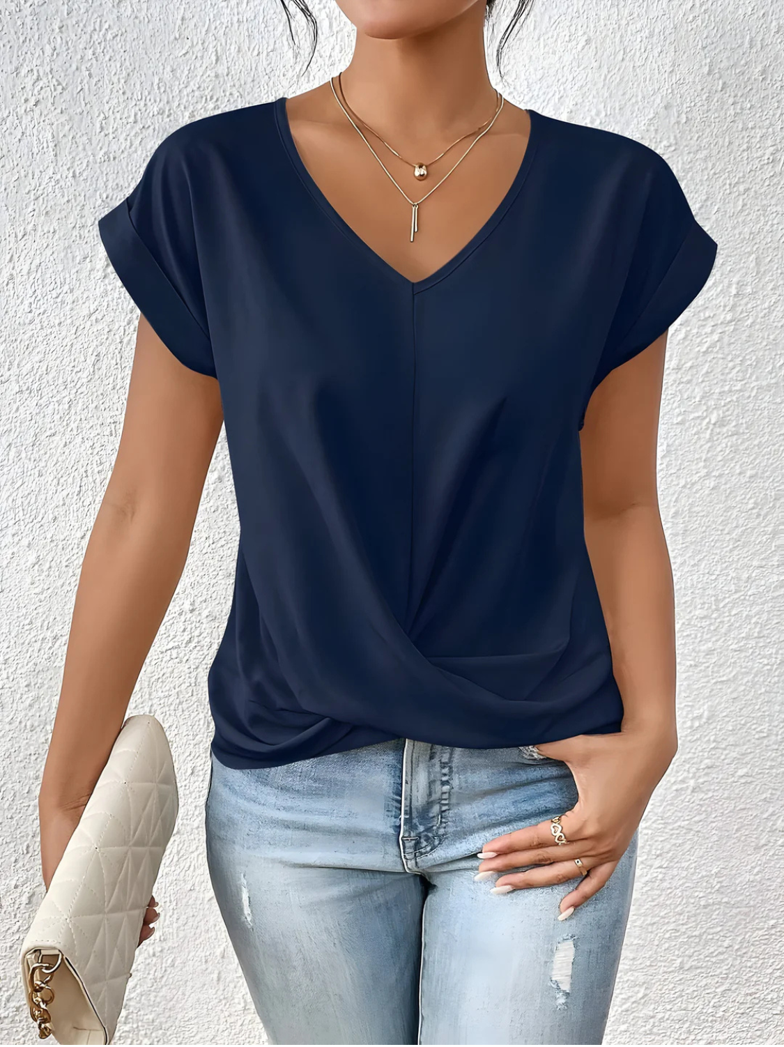 Women's Casual V-Neck Twist Front Top