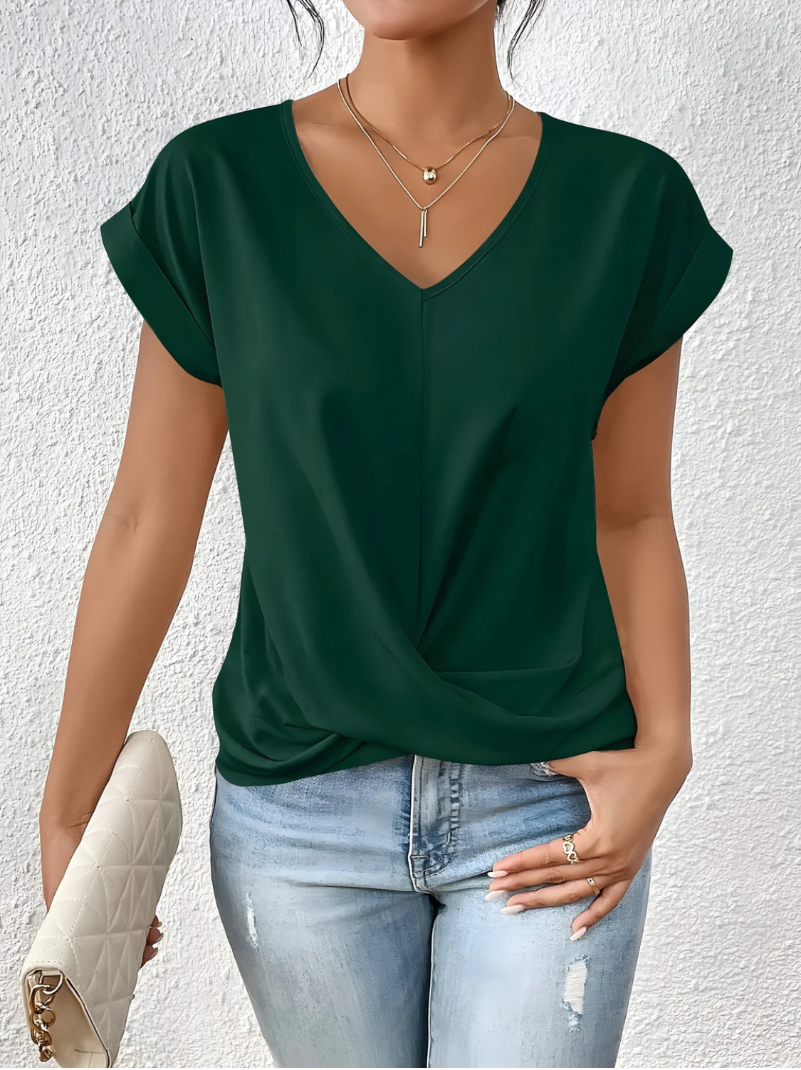 Women's Casual V-Neck Twist Front Top