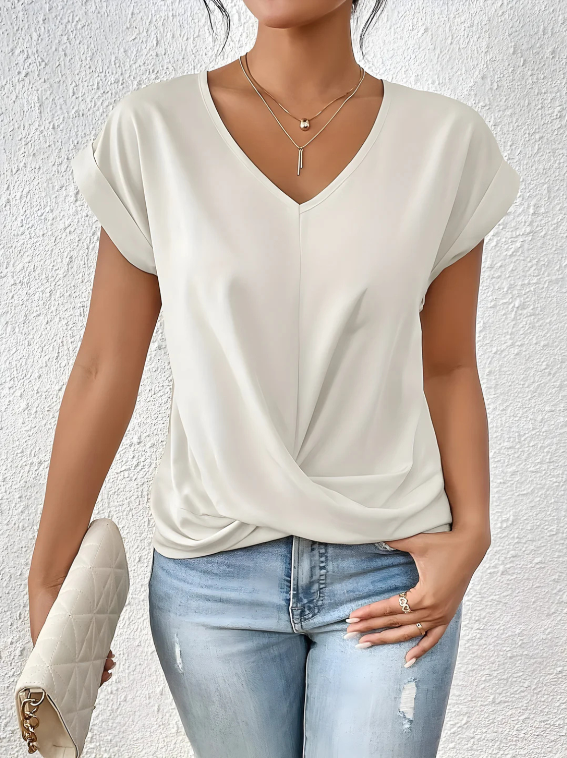 Women's Casual V-Neck Twist Front Top