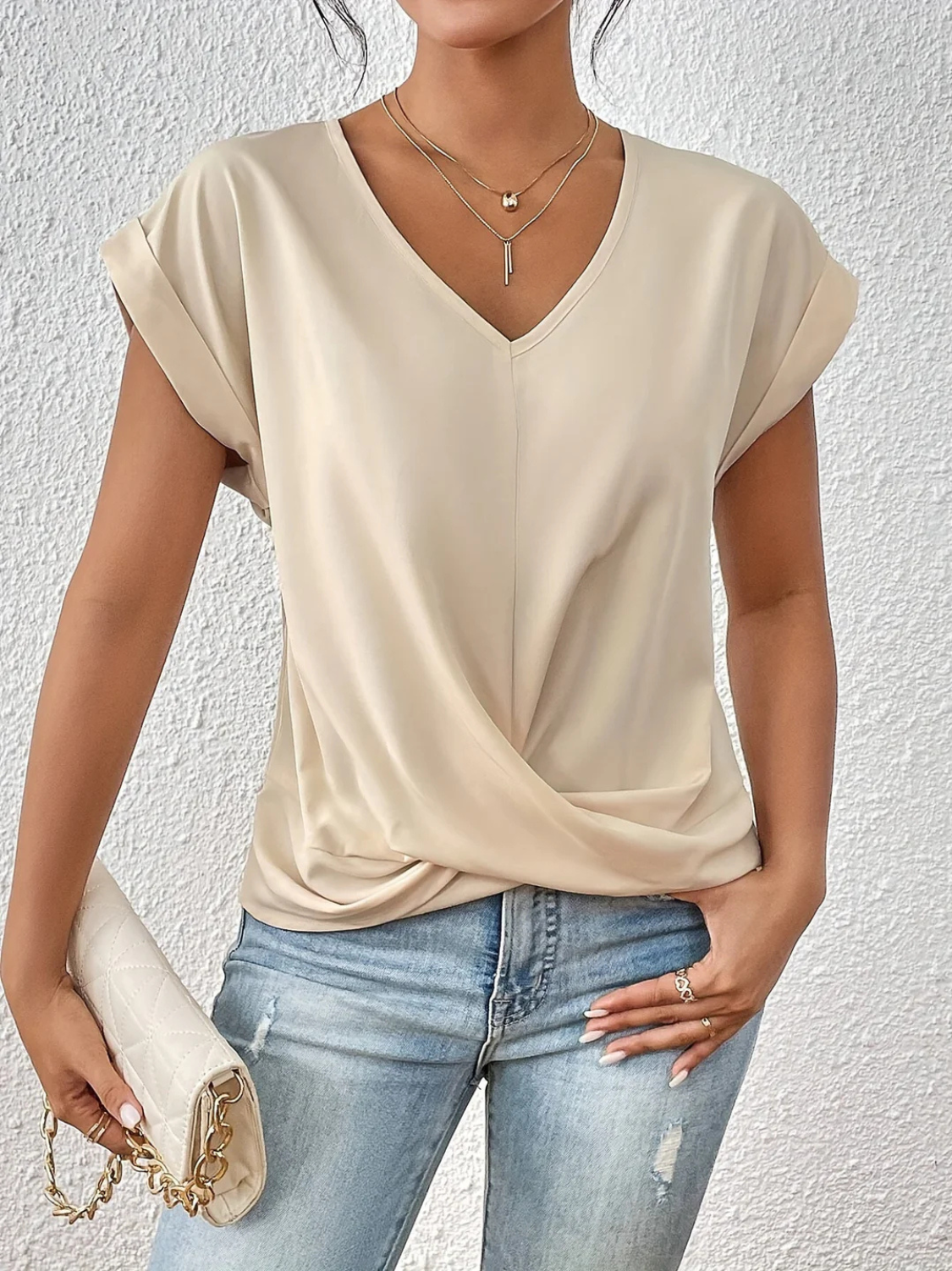 Women's Casual V-Neck Twist Front Top