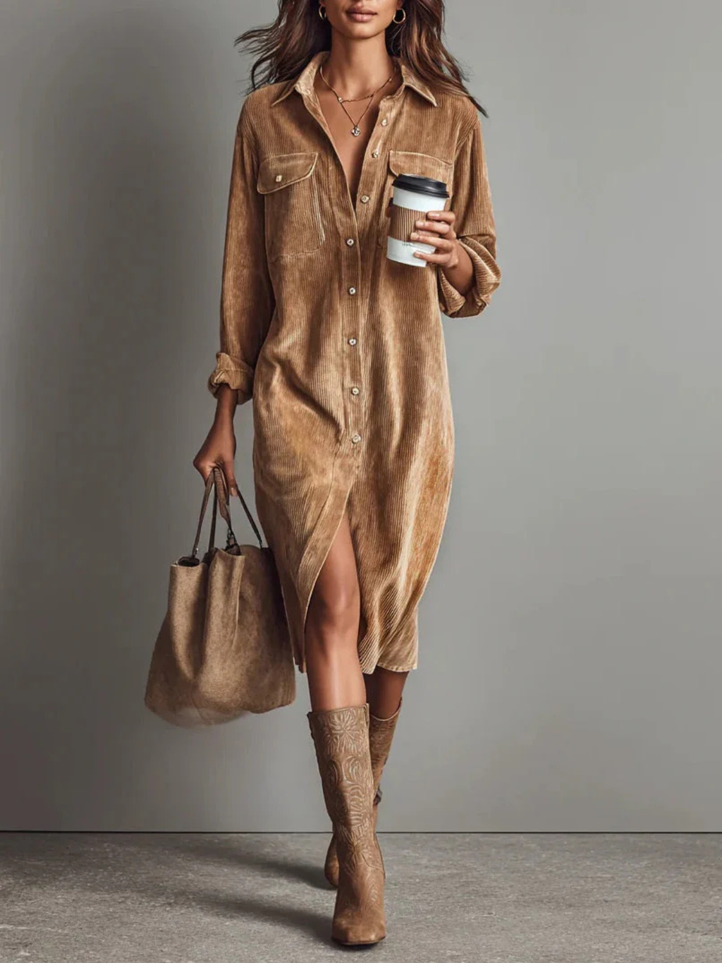Women's Elegant Button-Up Midi Dress