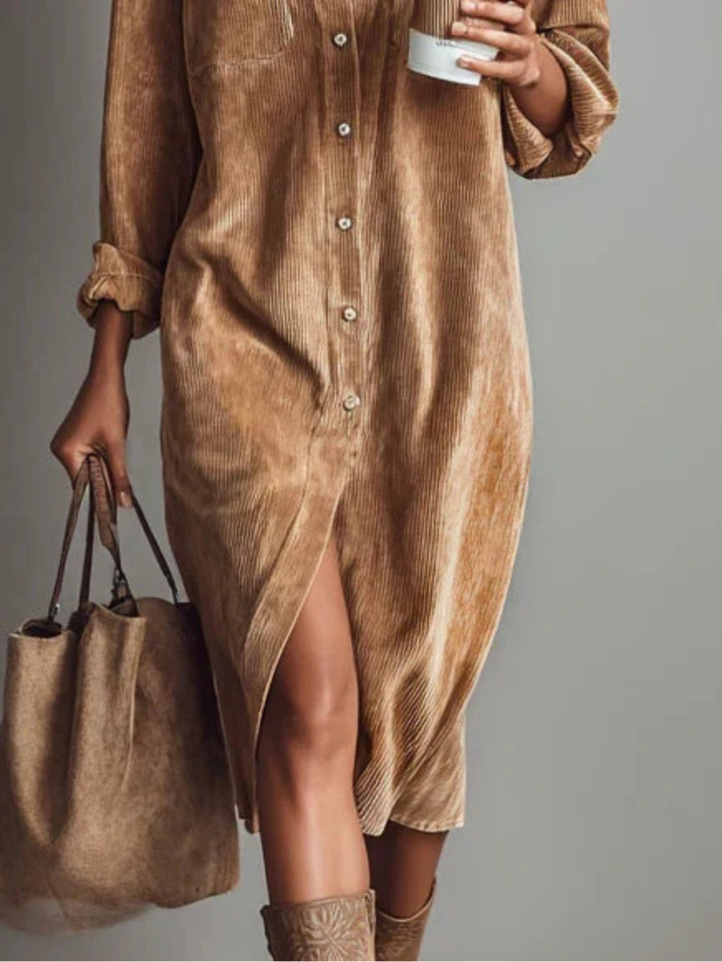 Women's Elegant Button-Up Midi Dress