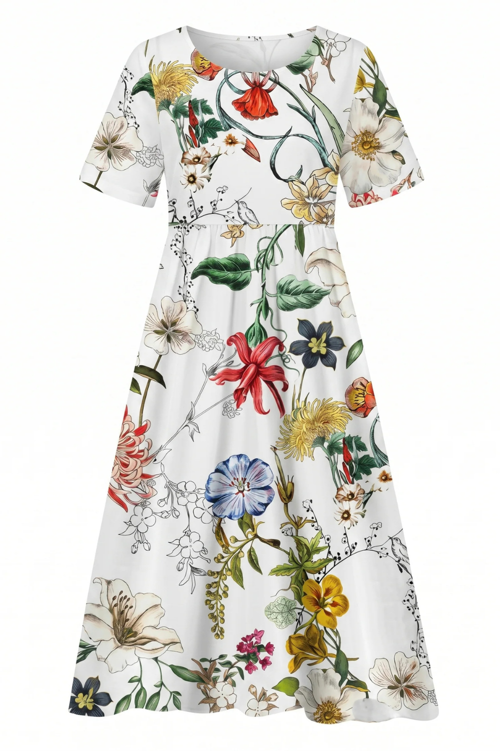 Women's Elegant Floral Print Midi Dress