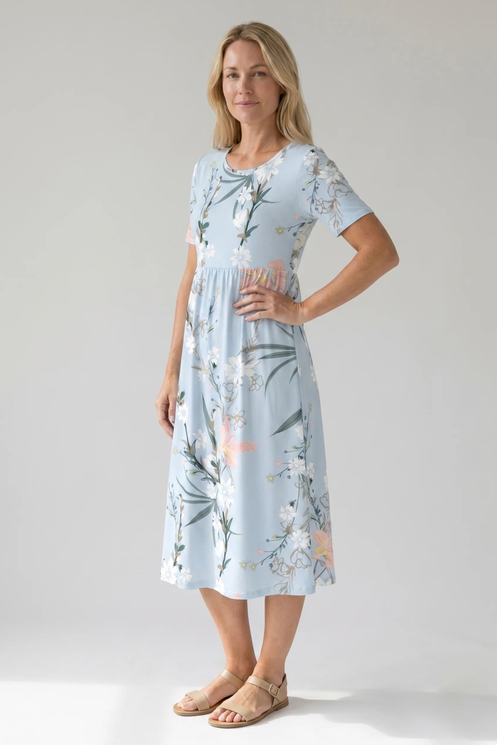 Women's Elegant Floral Print Midi Dress