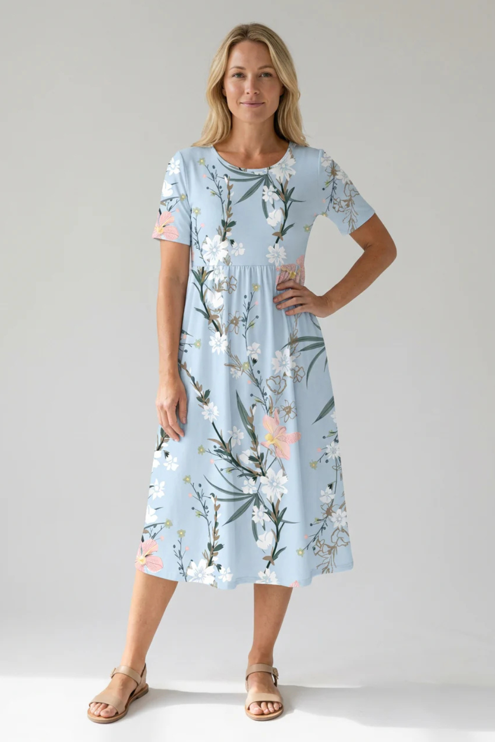 Women's Elegant Floral Print Midi Dress