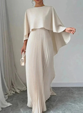 Women's Elegant Pleated Cape Maxi Dress
