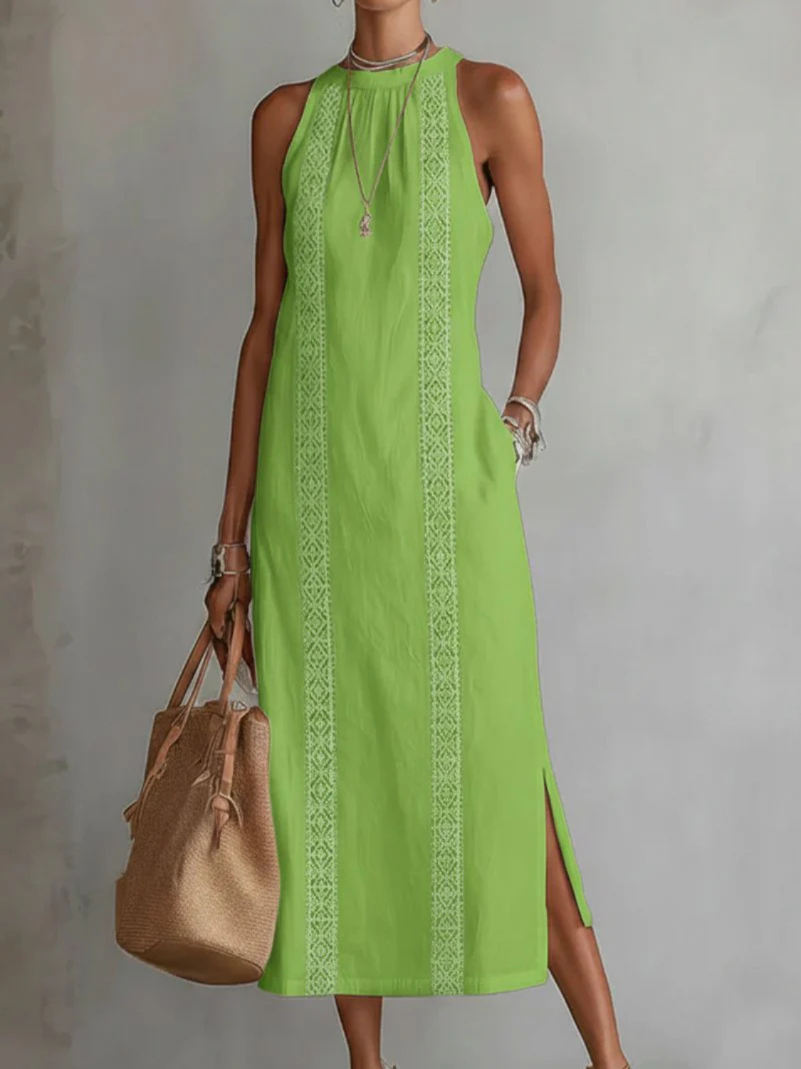 Women's Elegant Sleeveless Lace Trim Maxi Dress