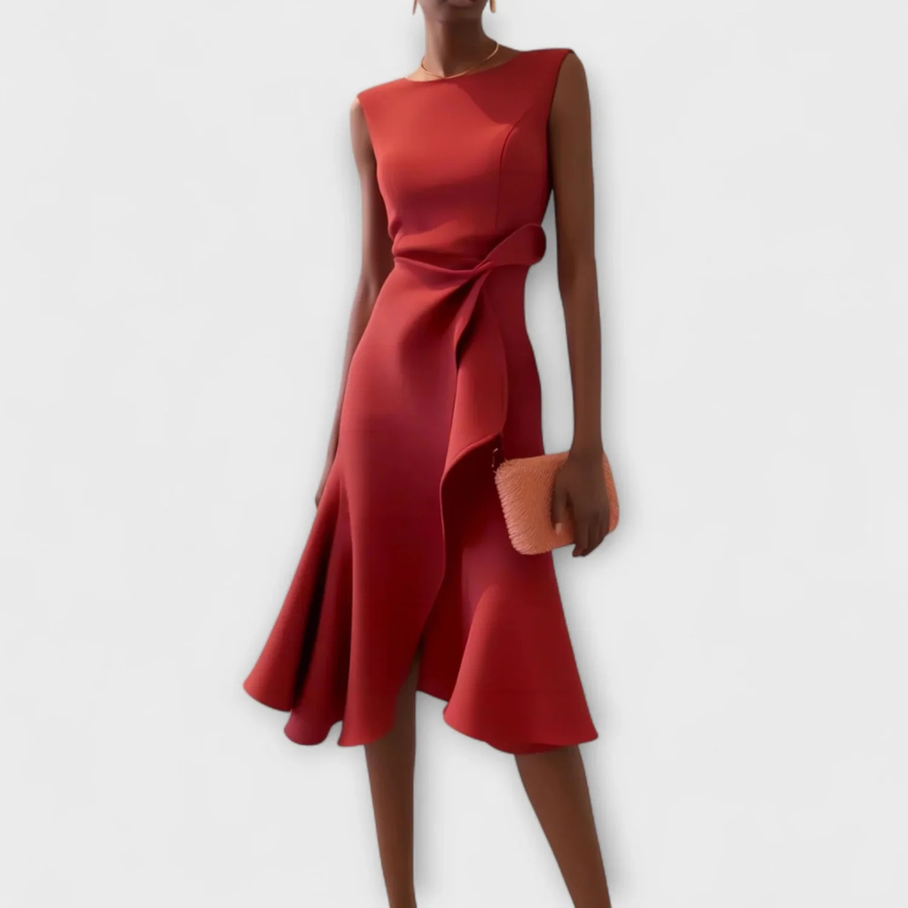 Women's Elegant Draped Sleeveless Midi Dress