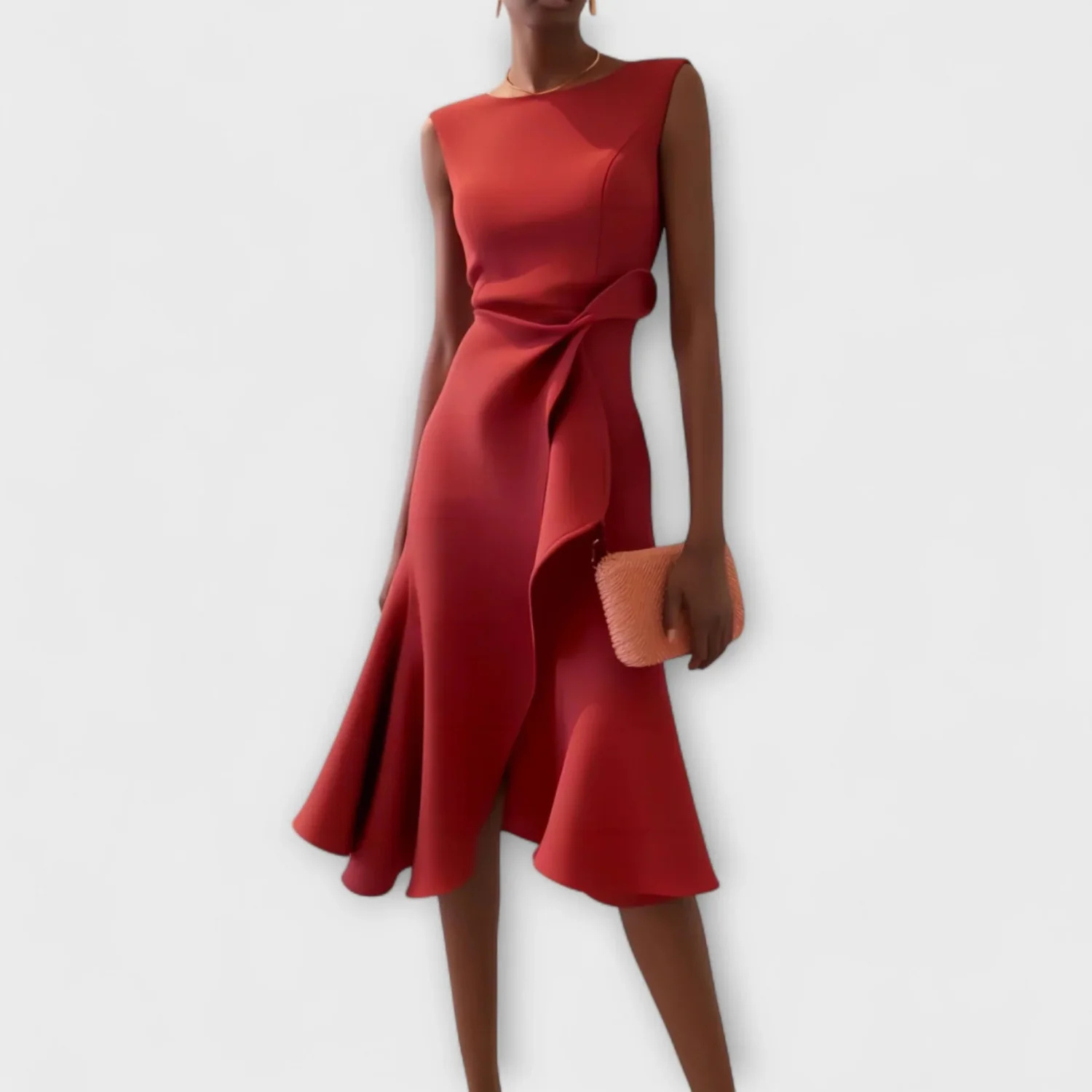 Women's Elegant Draped Sleeveless Midi Dress