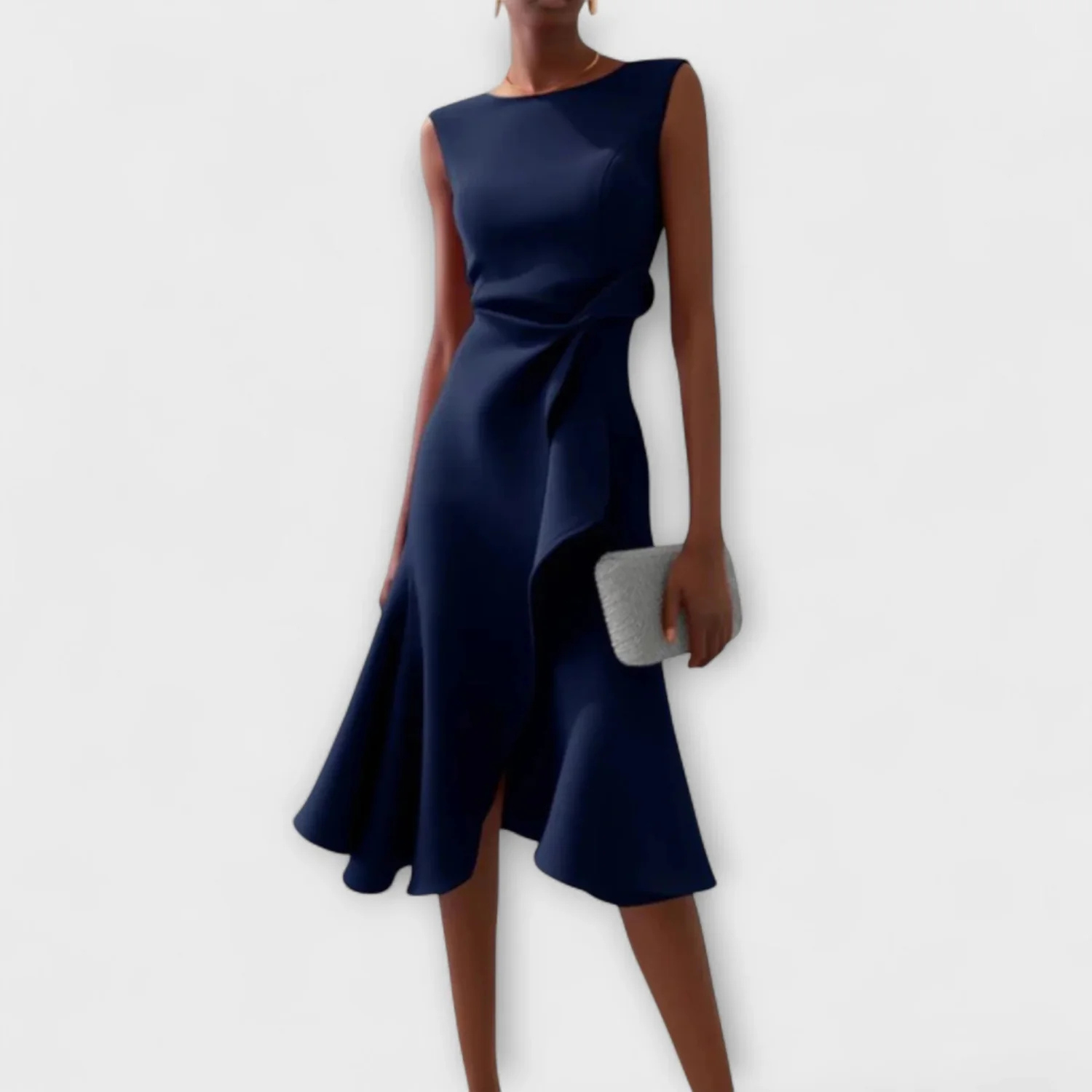 Women's Elegant Draped Sleeveless Midi Dress
