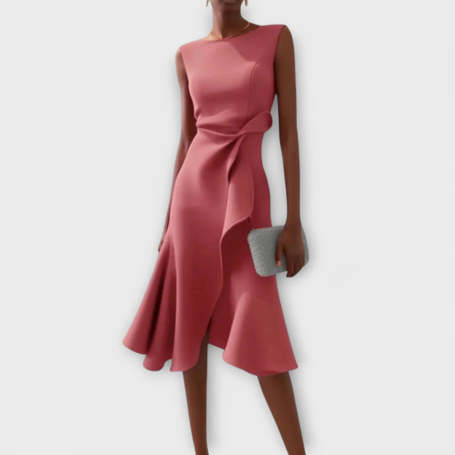 Women's Elegant Draped Sleeveless Midi Dress