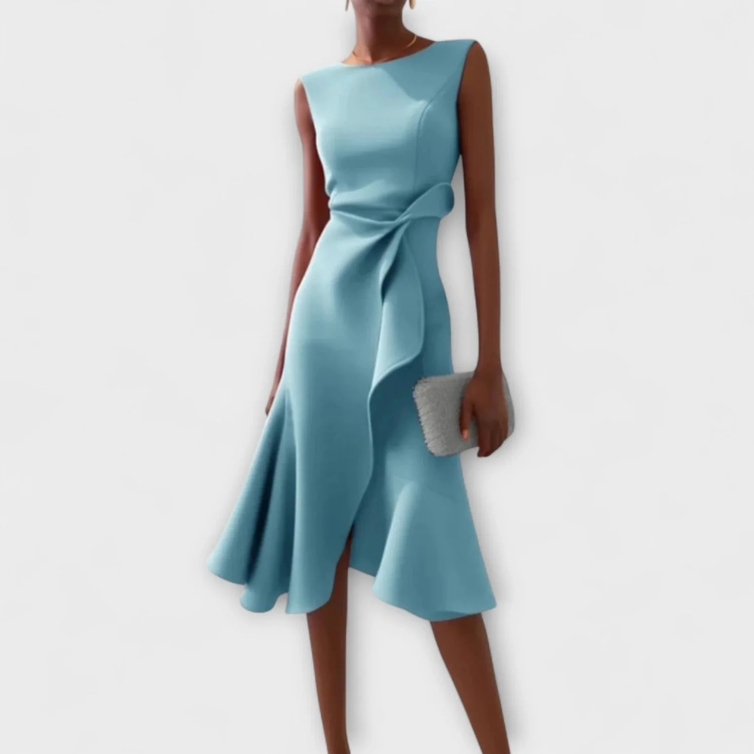 Women's Elegant Draped Sleeveless Midi Dress