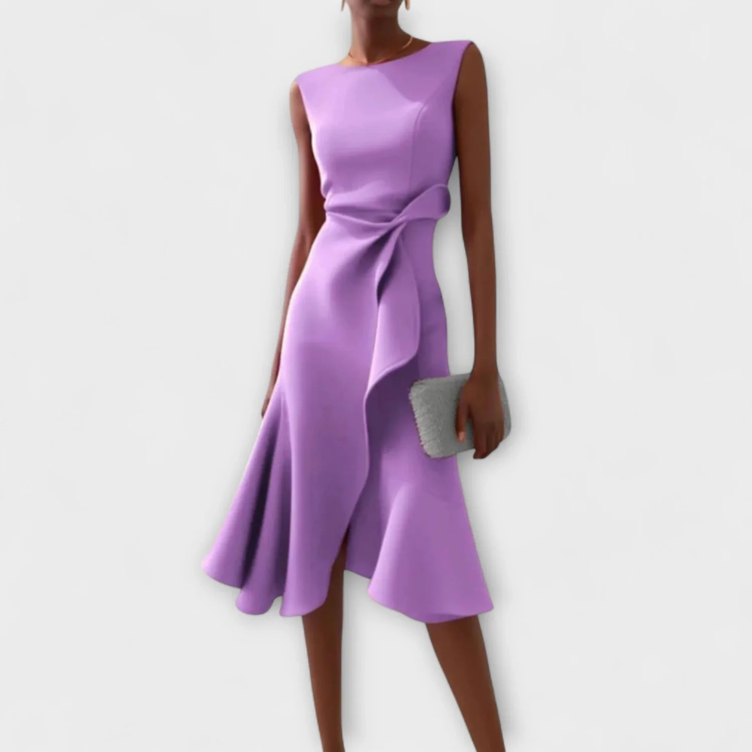 Women's Elegant Draped Sleeveless Midi Dress