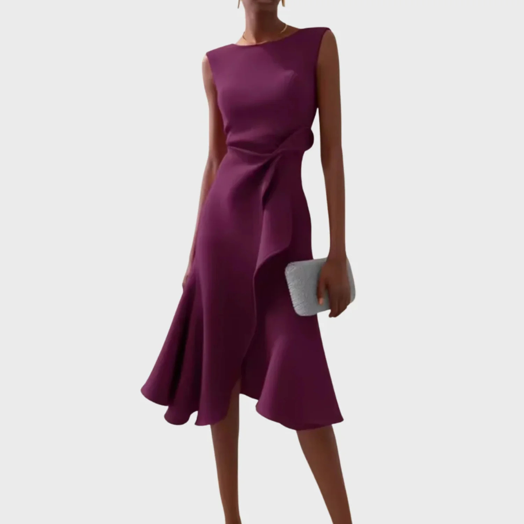 Women's Elegant Draped Sleeveless Midi Dress
