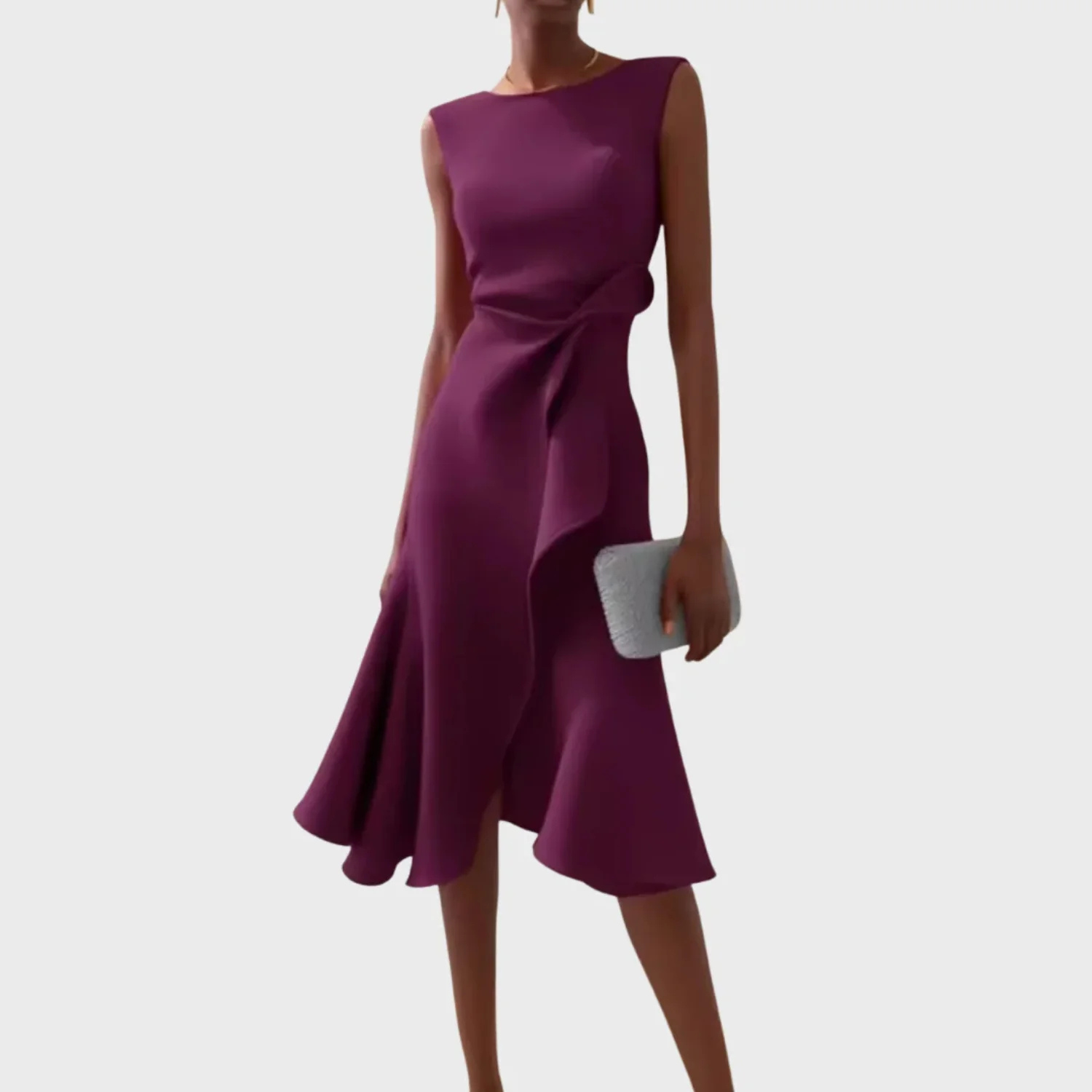 Women's Elegant Draped Sleeveless Midi Dress
